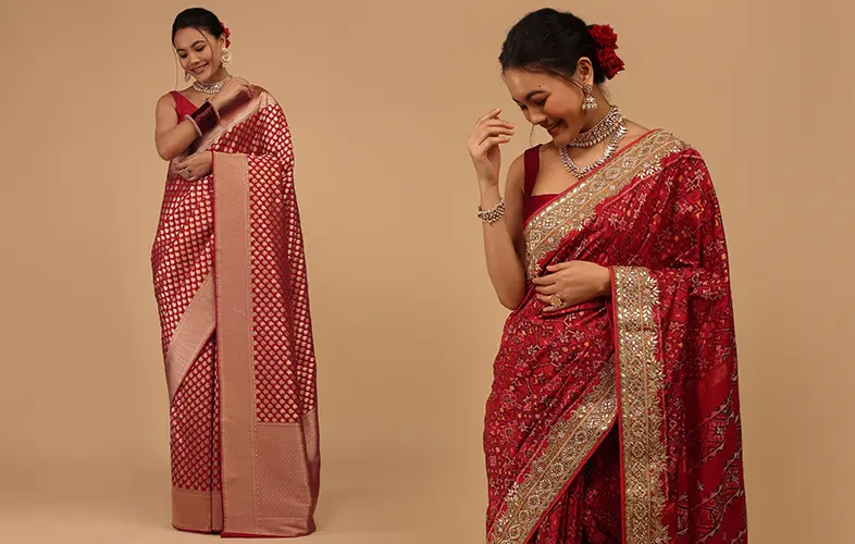 Red Colour Saree Designs for Karwachauth 2023